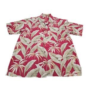 Tommy Bahama Shirt Mens Red 100% Silk Hawaiian Short Sleeve Palm Resort Size M